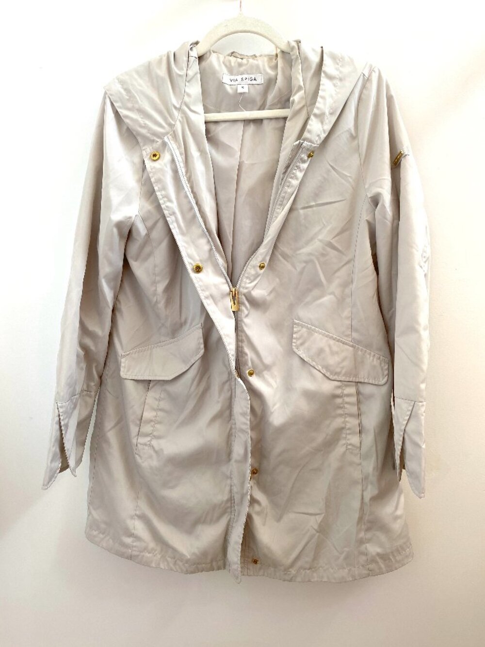 Via Spiga Light Grey Rain Jacket with Hood - Size Small